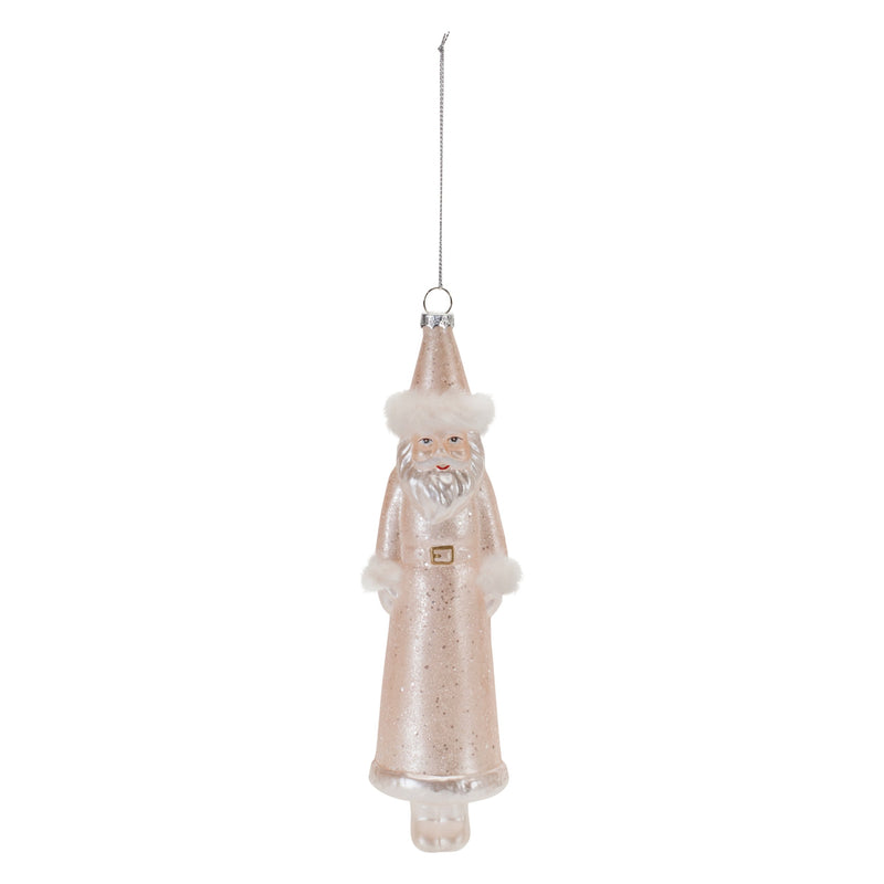 Blush Pink Glass Santa Ornament (Set of 12)