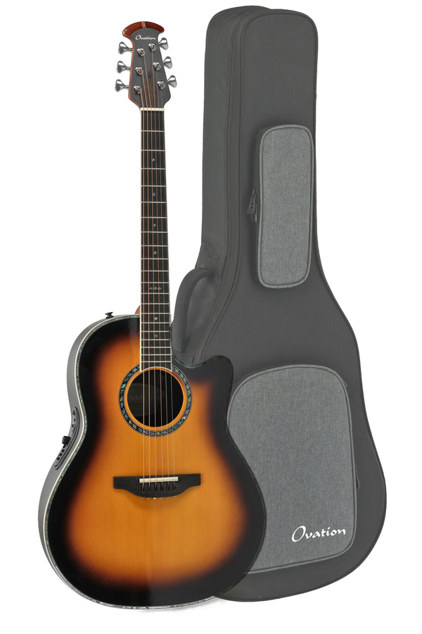 Ovation Custom Balladeer Acoustic‑Electric Guitar - Honey Burst w/ Gig Bag