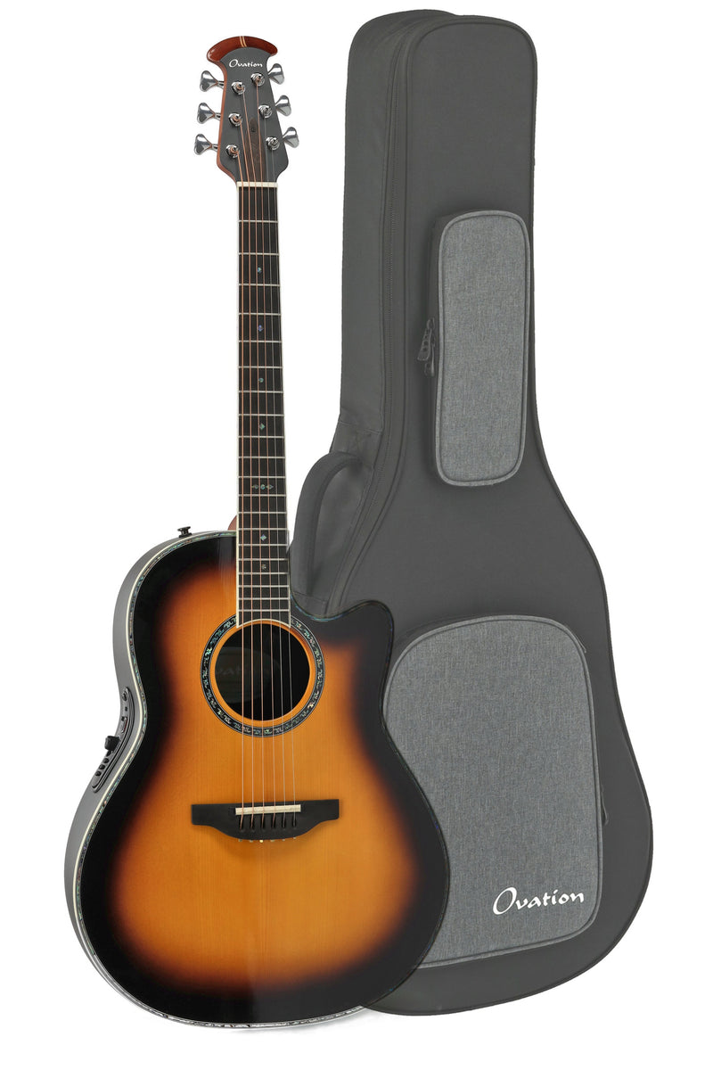 Ovation Custom Balladeer Acoustic‑Electric Guitar - Honey Burst w/ Gig Bag