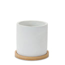 Melrose White Stone Planter with Wood Plate Set of 2 Planter