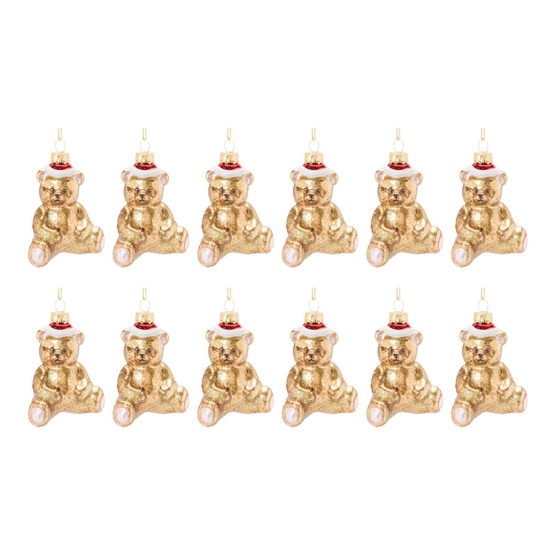 Glass Teddy Bear Ornament (Set of 12)