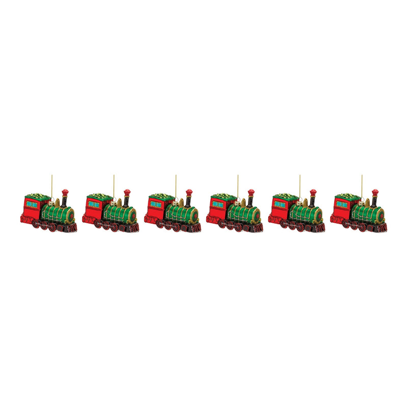 Glittered Glass Train Ornament (Set of 6)