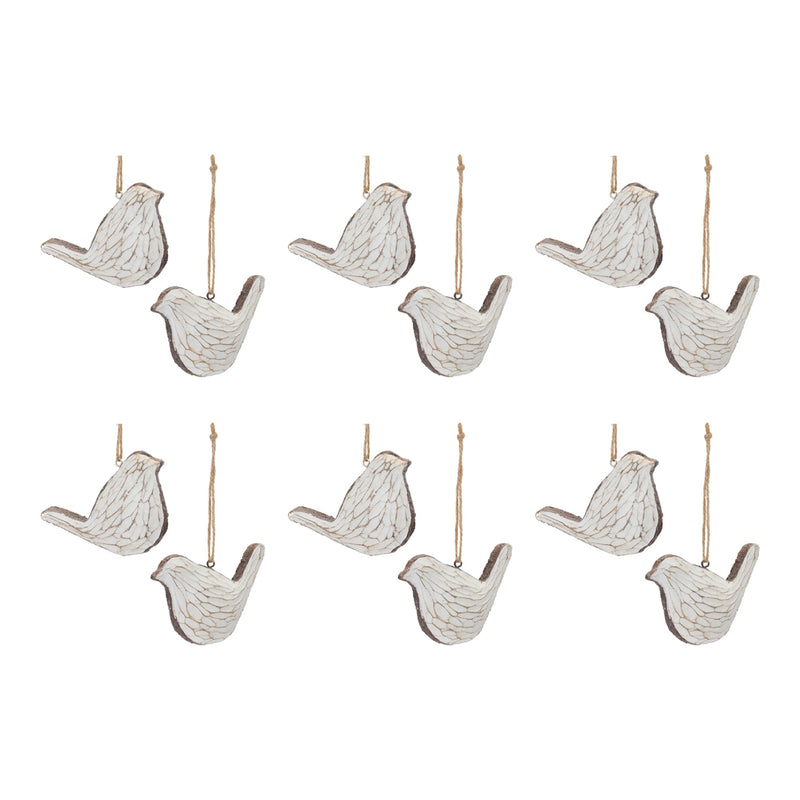 Carved Bird Ornament (Set of 12)