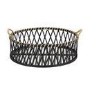 Melrose Round Woven Bamboo Trays with Rattan Handle Accent (Set of 2)