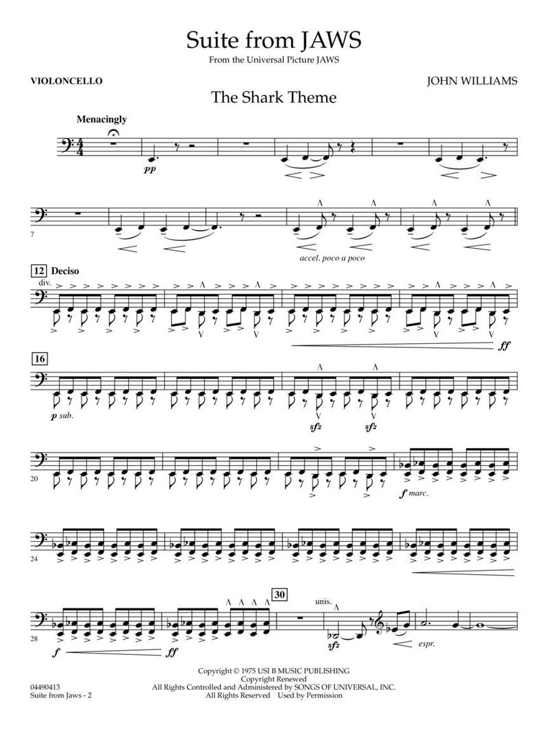 John Williams Suite from Jaws Orchestra Sheet Music– Score & Parts