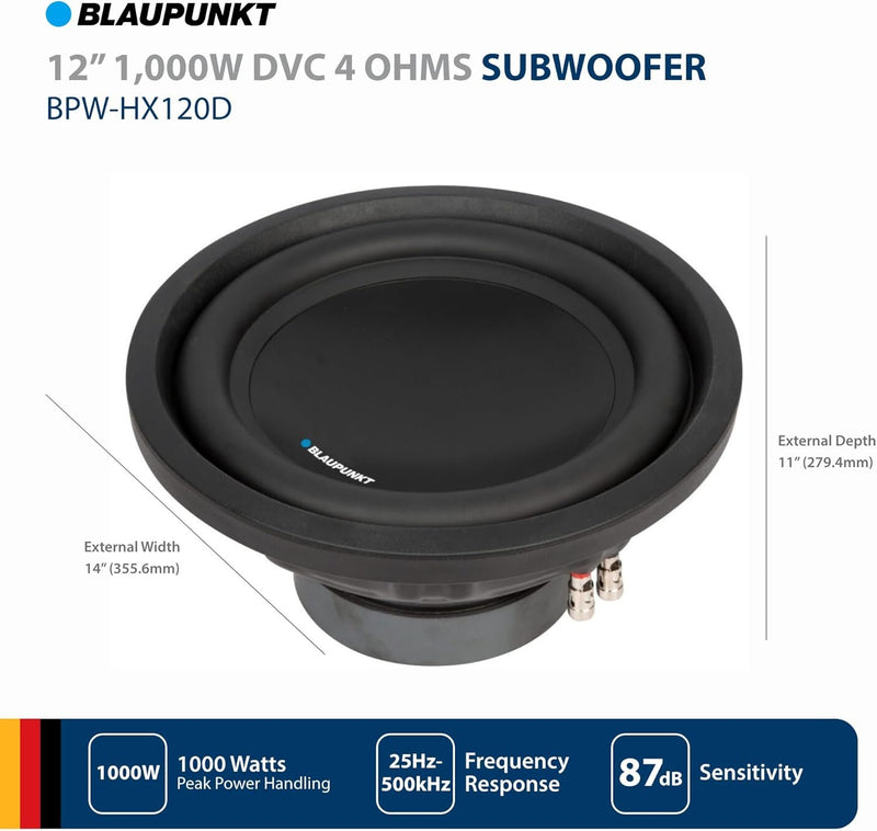 Blaupunkt BPW-HX120D 12" 1000W Dual Voice Coil Car Subwoofer