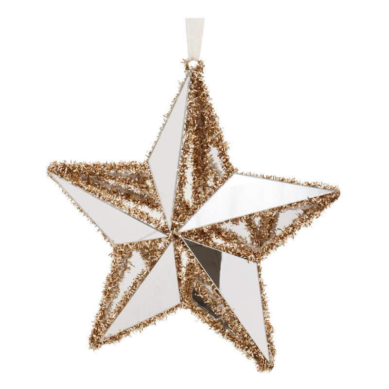 Gold Tinsel Star Ornament (Set of 12)