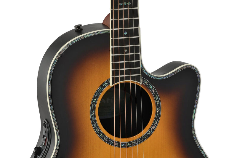 Ovation Custom Balladeer Acoustic‑Electric Guitar - Honey Burst w/ Gig Bag