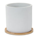 Melrose White Stone Planter with Wood Plate Set of 2 Planter