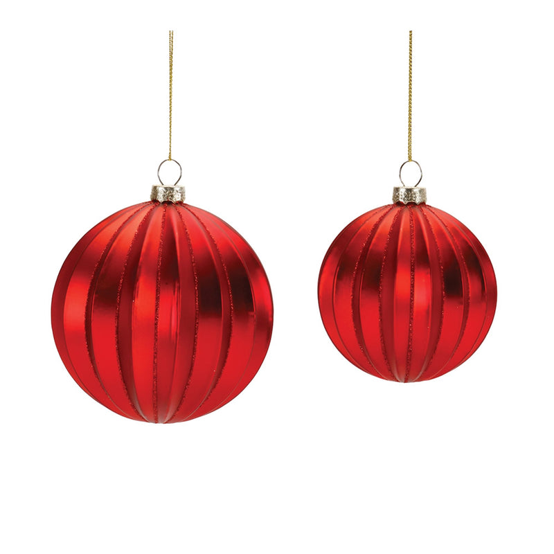 Glitter Ribbed Glass Ball Ornament (Set of 6)