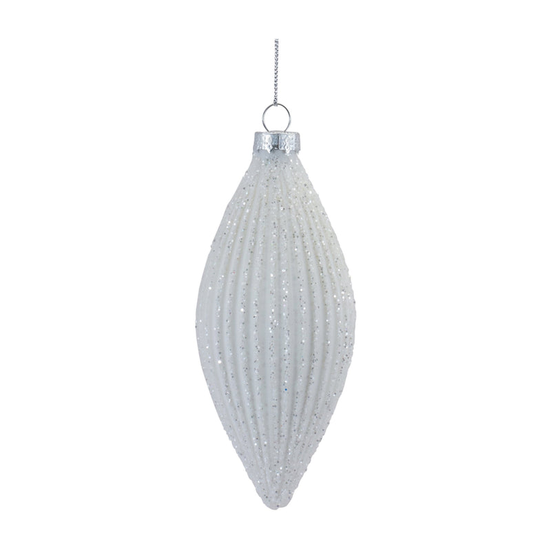 Glitter Ribbed Glass Ornament (Set of 12)