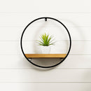 Melrose Wood Circle Shelf in Metal Frame 17.5"D Wall Decor, Modern, Wood, Metal