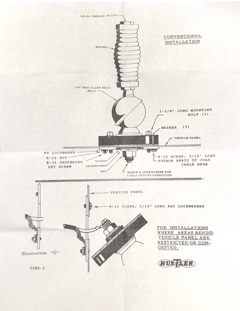 Hustler SSM1 Stainless Steel 180° Ball Mount & Spring