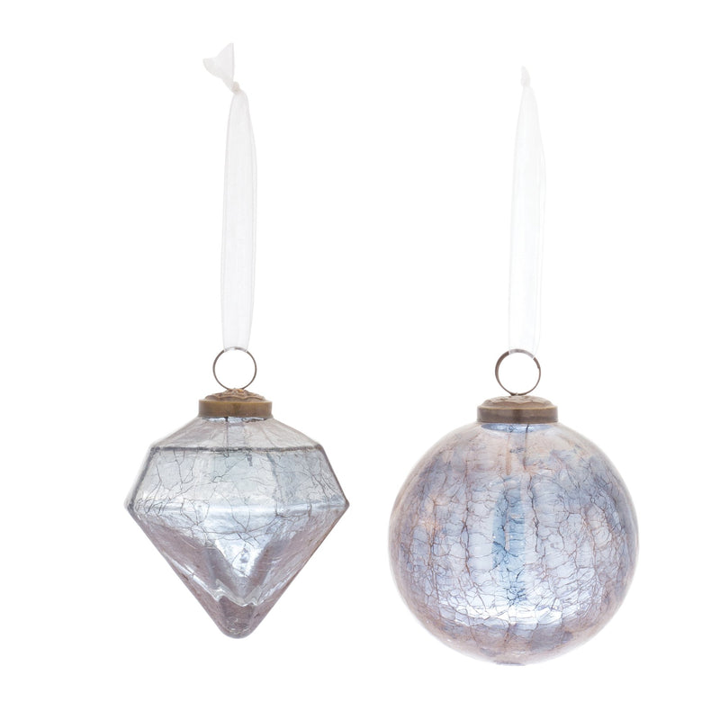 Blue Crackle Glass Ornament (Set of 6)