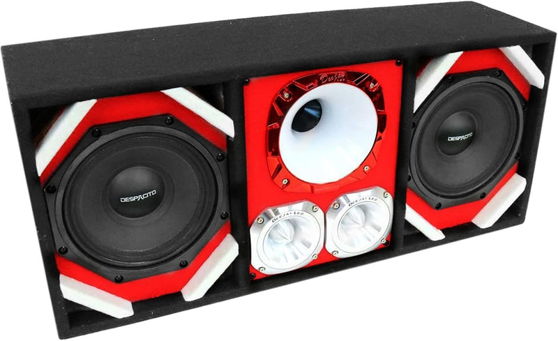 DEEJAY LED TBH8RED 8" Dual Woofer Chuchera Box w/ Horn & Tweeters – Red
