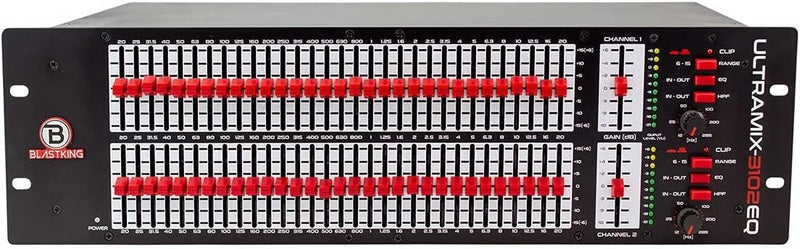 Blastking ULTRAMIX3102-EQ Dual 31-Band Graphic EQ w/ XLR TRS & HPF 110–220V