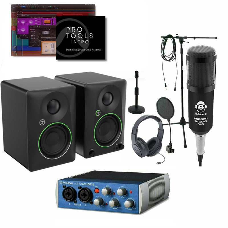 Home Recording Bundle Set w/ Presonus Audiobox 96K, Mackie & Pro Tools Intro