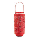 Melrose Punched Metal Candle Lantern 15.5"H Industrial Red