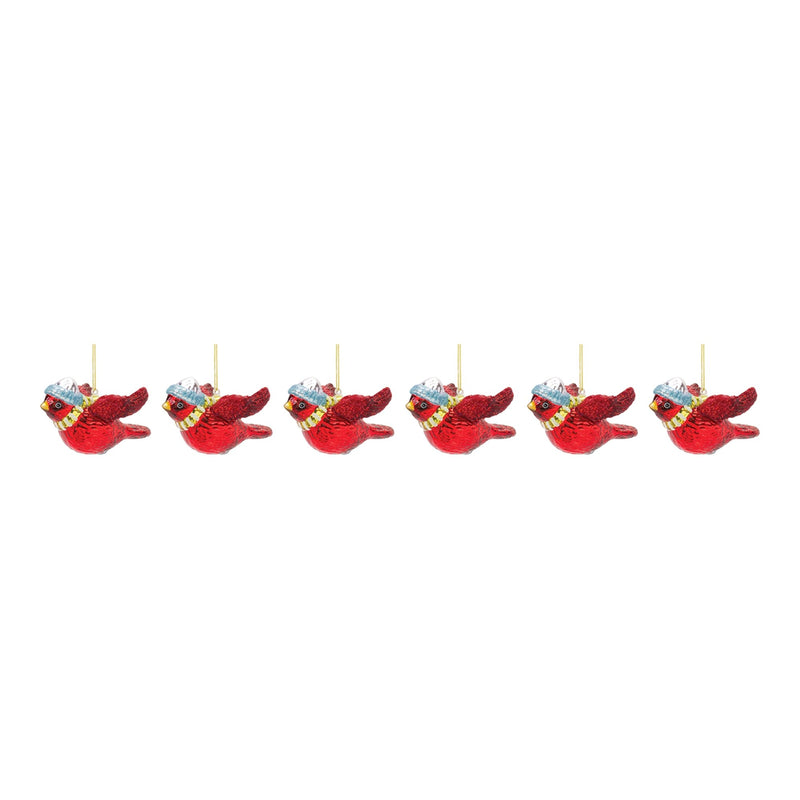 Glass Cardinal Bird Ornament (Set of 6)