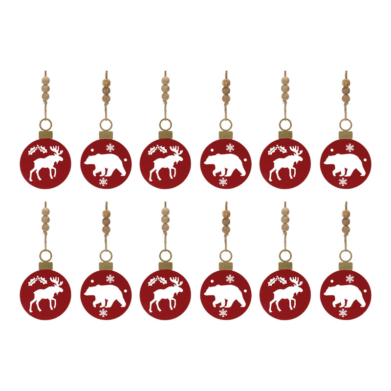 Metal Cut Out Bear and Moose Ornament (Set of 12)