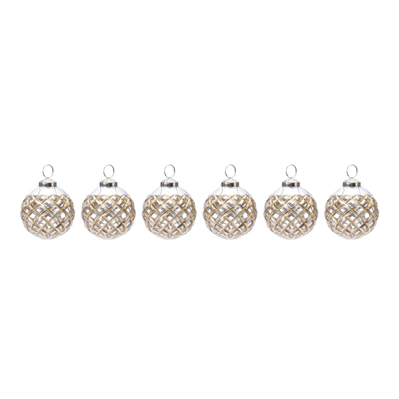 Harlequin Etched Glass Ball Ornament (Set of 6)