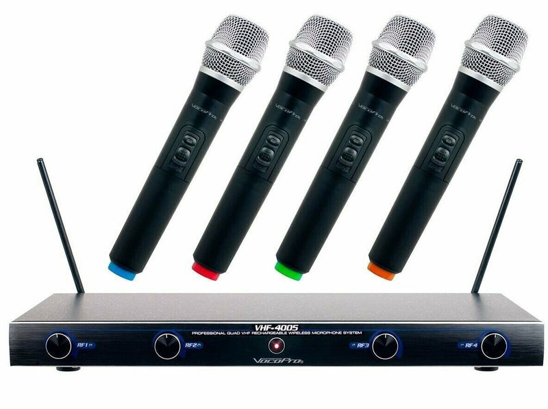 VocoPro VHF Wireless Microphone System 4 Channel Rechargeable - New Open Box