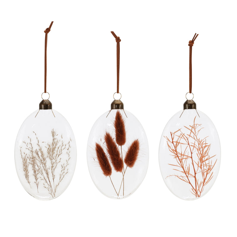 Burgandy Dried Floral Glass Ornament (Set of 12)