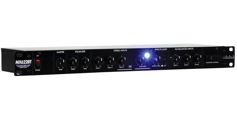 ART MX622BT 6‑Channel Stereo Mixer Bluetooth Rackmount w/ EQ & Effects