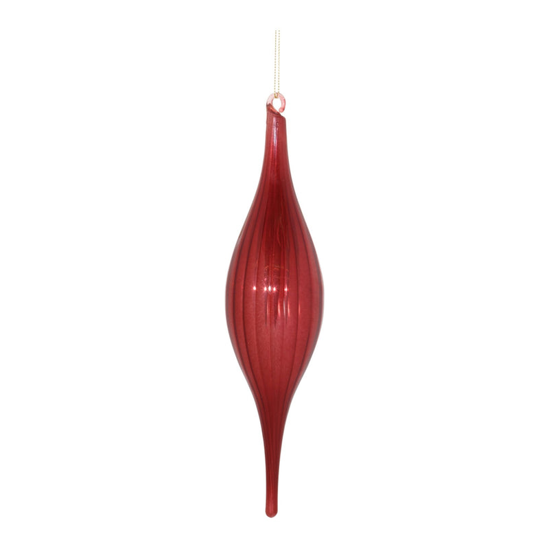 Red Ribbed Glass Drop Ornament (Set of 6)