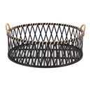 Melrose Round Woven Bamboo Trays with Rattan Handle Accent (Set of 2)