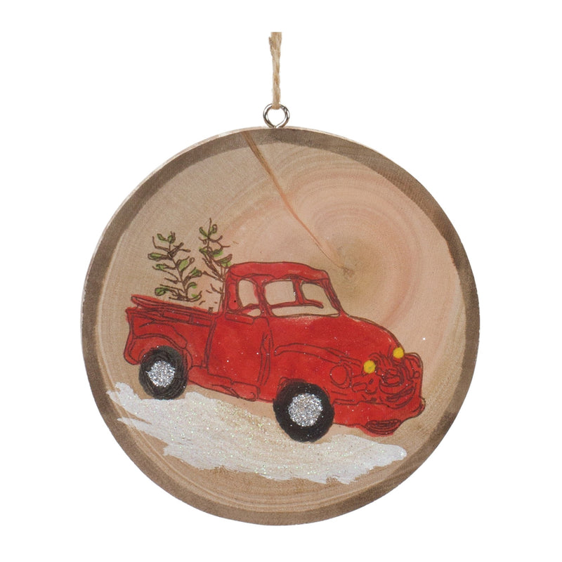 Wood Farm Tree Disc Ornament (Set of 12)