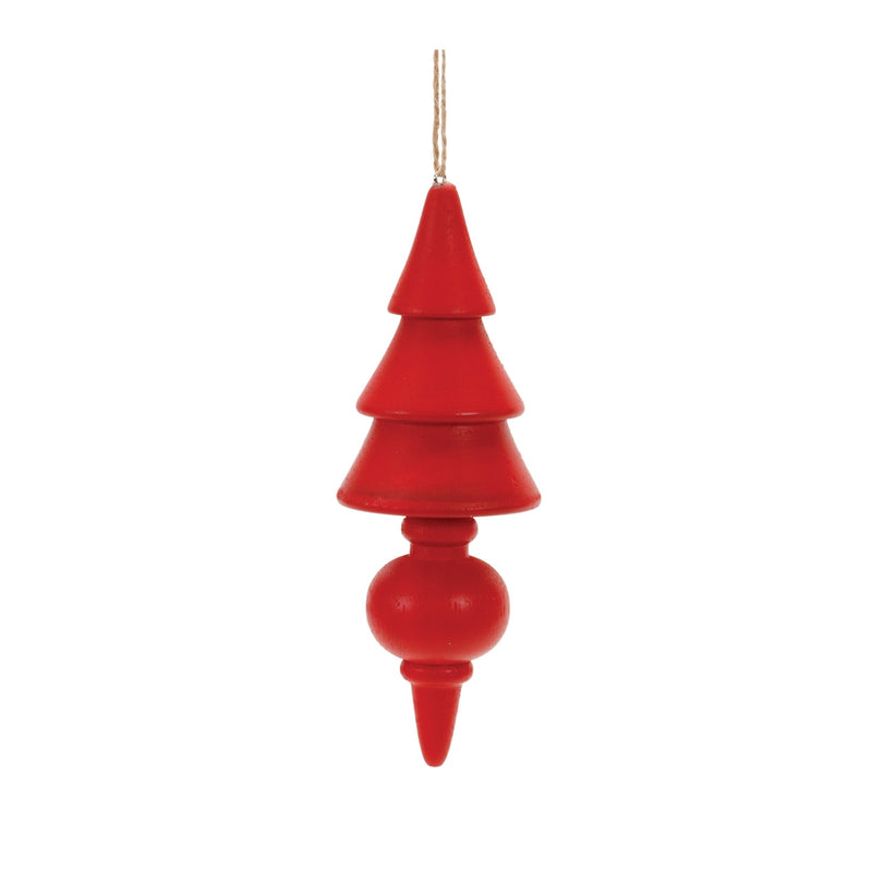 Wood Pine Tree Finial Ornament (Set of 12)