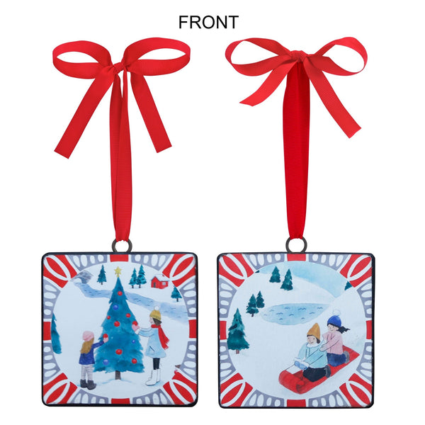 Sledding and Christmas Tree Ornament (Set of 12)