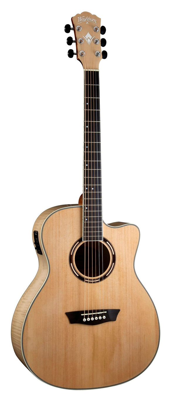 Washburn Grand Auditorium Acoustic Electric Guitar w/ Case- Natural - AG40C