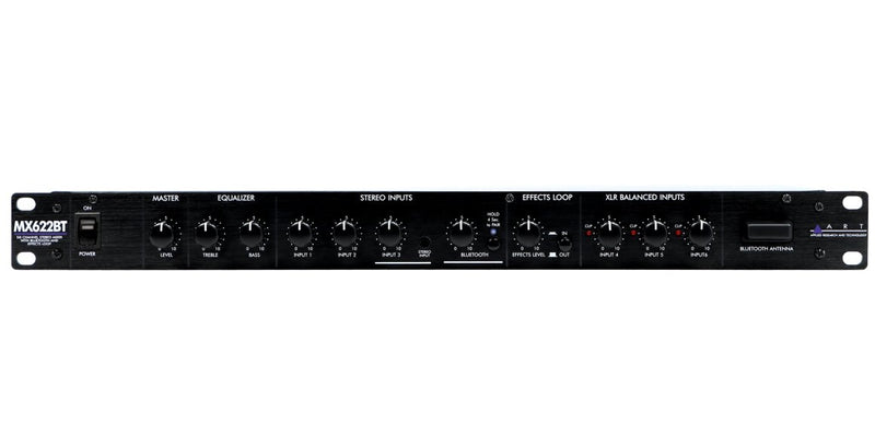 ART MX622BT 6‑Channel Stereo Mixer Bluetooth Rackmount w/ EQ & Effects