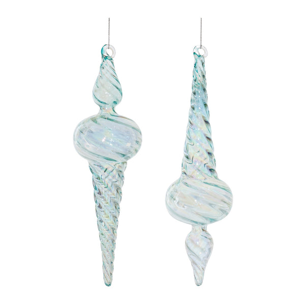 Iridescent Swirl Glass Finial Ornament (Set of 12)