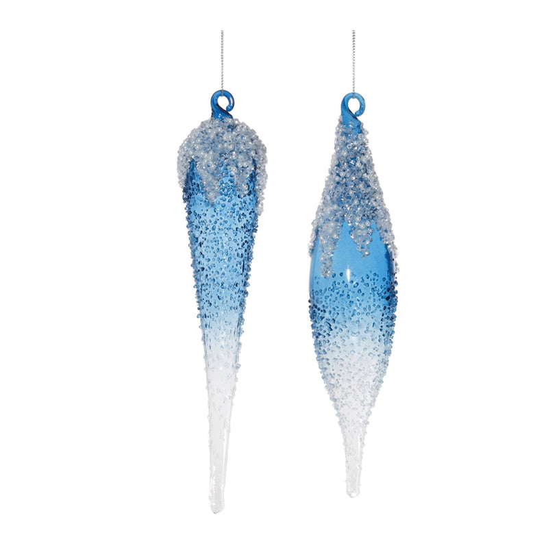 Blue Beaded Ombre Glass Drop Ornament (Set of 12)