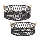 Melrose Round Woven Bamboo Trays with Rattan Handle Accent (Set of 2)