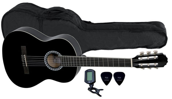 GEWA Basic 3/4-Size Classical Guitar Set - Black Finish w/ Gig Bag & Tuner