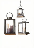 Metal Box Lantern with Wood Base (Set of 3)