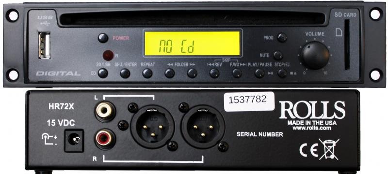 Rolls CD MP3 Player Rack Mountable with XLR Output Connectors HR72X (1RU High)