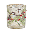 Melrose Mercury Glass Votive Candle Holder with Bird and Berry Branch (Set of 6)