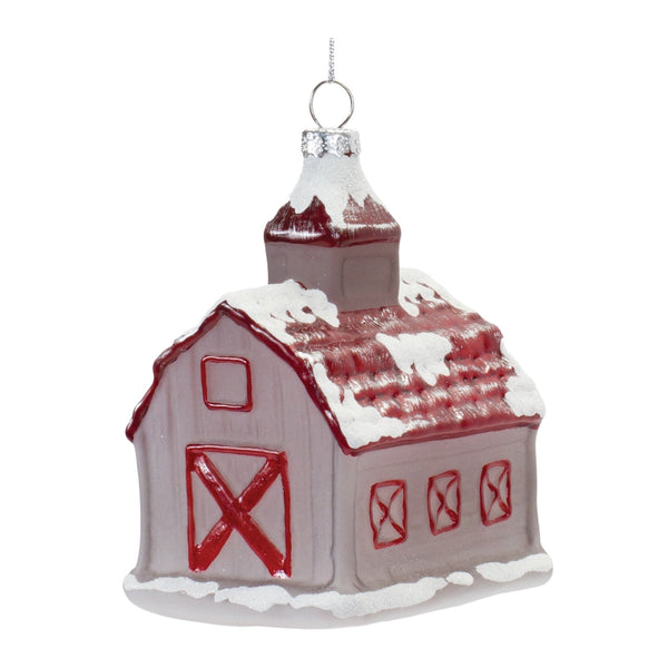 Frosted Glass Barn Ornament (Set of 6)