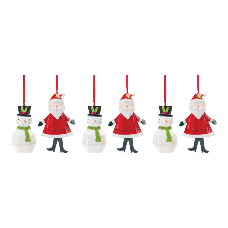 Whimsical Santa and Snowman Ornament (Set of 6)