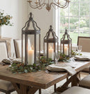 Grey Wood Floor Lantern with Curved Top (Set of 3)