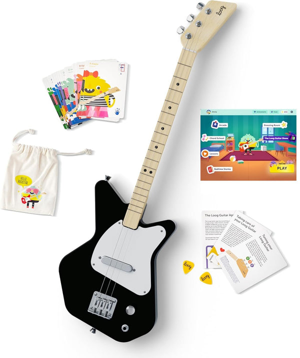 Loog Pro Electric 3‑String Kids Guitar - Black - LGPROEK