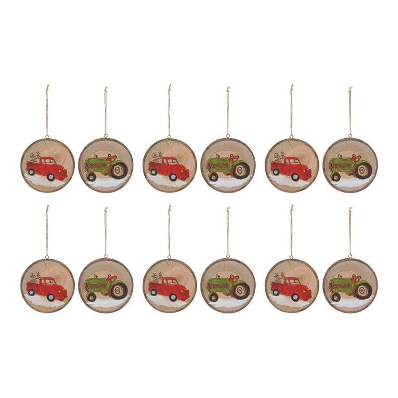 Wood Farm Tree Disc Ornament (Set of 12)