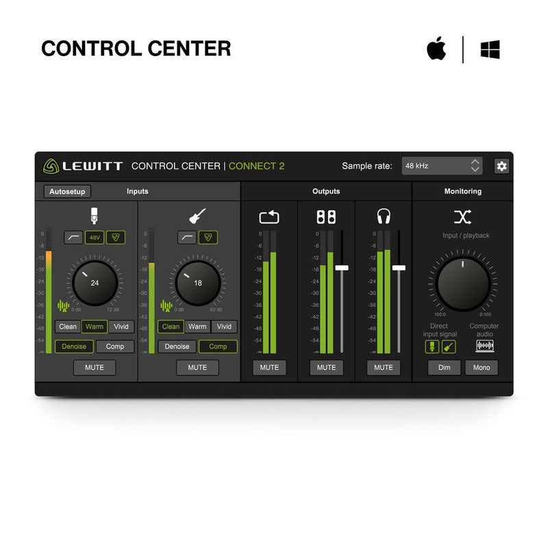 Lewitt CONNECT 2 USB-C Audio Interface – 2-In/2-Out, DSP-Powered