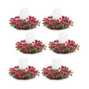 Frosted Winter Berry Pine Candle Ring with Grapevine Base (Set of 6)