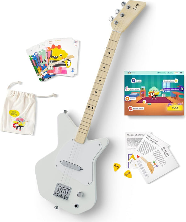 Loog Pro Electric 3‑String Kids Guitar - White - LGPROEW